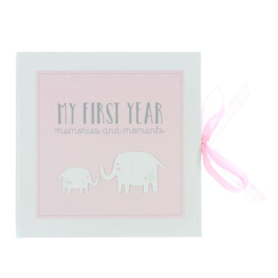 Personalised Baby Girl Gift Set Elephant Teddy + My First Year Record Book Pink New Baby Girl Gift
