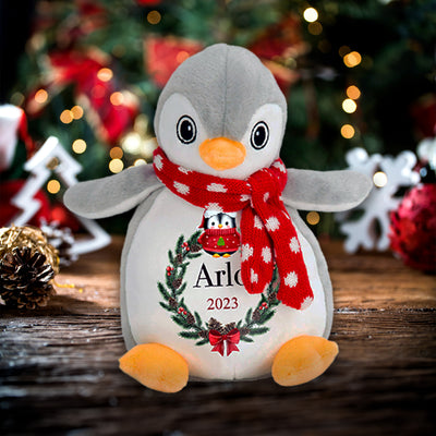 Personalised Christmas Penguin Teddy Bear - Keepsake Baby/Toddler Gift - Great Stocking Filler - Hoolaroo