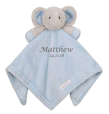Personalised Embroidered Baby Soft Blue Boy's Elephant Comforter Gift Blankie - Hoolaroo