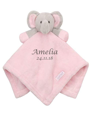 Personalised Embroidered Baby Soft Pink Girl's Elephant Comforter Gift Blankie - Hoolaroo