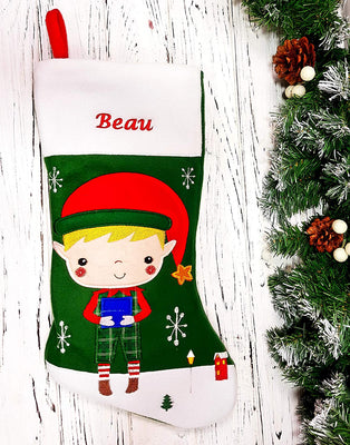 Personalised Deluxe Elf Stocking 40cm Knit Christmas Stocking Red Green Boot - Hoolaroo