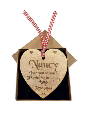 Personalised Engraved Heart Hanging Decoration Any Message Momento Gift in Box Vintage Valentines Mothers Day… - Hoolaroo