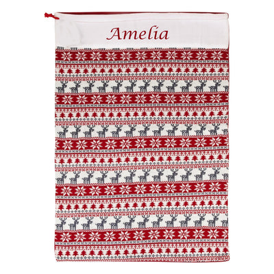 Personalised Embroidered Large Nordic Christmas Gift Sack Bag Red Silver - Hoolaroo