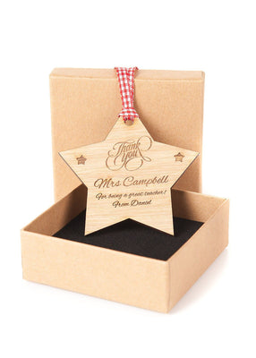 Personalised Engraved Star Hanging Teacher's Thank You Gift in Box - Hoolaroo