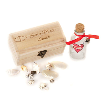 Personalised Engraved Treasure Chest Message in a Bottle Valentines Day 15cm - Hoolaroo