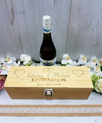 Personalised Engraved Wooden Wine Champagne Gift Box Wedding Engagement Gift - Hoolaroo