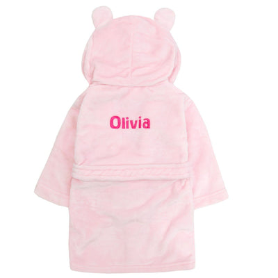 Embroidered Personalised Soft Baby Pink Dressing Gown Bath Robe Teddy Ears - Hoolaroo