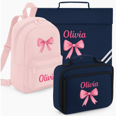 Personalised Lunch Box for Girls – Pink Bow Back To School Lunch Bag – Custom Name School Bag – Kids Insulated Lunchbox – Gifts for Children – Unique Kids Lunchbox for School