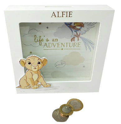 Personalised Engraved Baby Money Box Saving Bank Box Baby Disney Simba Lion King Gift - Hoolaroo