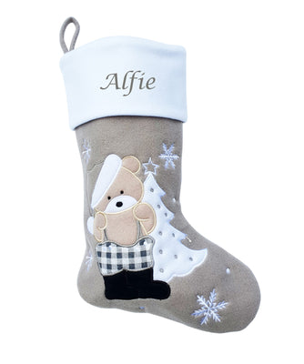 Personalised Embroidered Christmas Stocking Silver Santa Reindeer Penguin Snowman - Hoolaroo