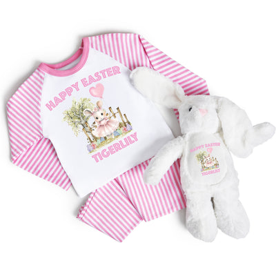 Personalised Easter Bunny Teddy + Pyjamas Gift Set for Kids - Pink Girls Present