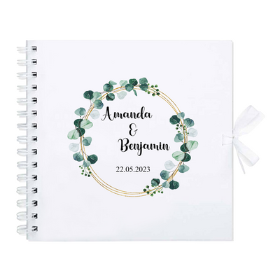 Personalised Wedding Scrapbook Guest Book Handmade Photo Album Eucalyptus Design 20x20cm - Bride & Groom Couples Keepsake Memories - Hoolaroo