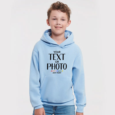 Custom Kids Hoodie - Personalised Photo & Text Design - Blue Sweatshirt for Boys & Girls - Create Your Own Jumper Hoody - Hoolaroo