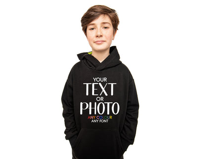 Custom Kids Hoodie - Personalised Photo & Text Design - Black Sweatshirt for Boys & Girls - Create Your Own Jumper Hoody - Hoolaroo