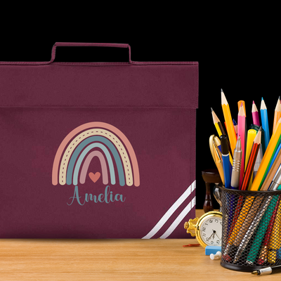 Personalised Book Bag School Kids Girls Junior Toddlers Music Any Name Rainbow Design Back To School Kit - Hoolaroo