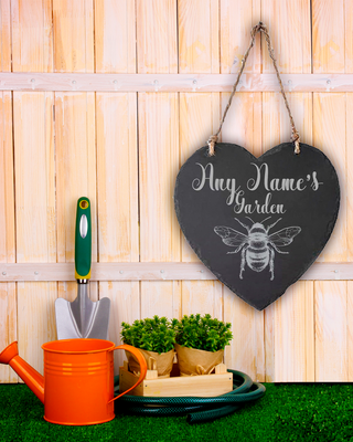 Personalised Garden Sign Engraved Slate Heart Sign Personalised Garden Plaque Bee - Hoolaroo