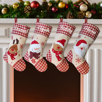 Personalised Christmas Stocking Check Santa Snowman Xmas - Hoolaroo