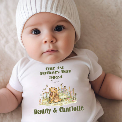 Delightful Personalised First Father's Day Babygrow Gift from Baby to Daddy, Newborn 1st Fathers Day Present, 0-3 Months Honey Bear Design - Hoolaroo