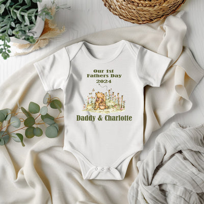 Delightful Personalised First Father's Day Babygrow Gift from Baby to Daddy, Newborn 1st Fathers Day Present, 0-3 Months Honey Bear Design - Hoolaroo