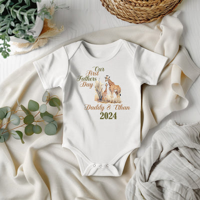 Personalised First Father's Day Babygrow Gift from Baby to Daddy Newborn 1st Father's Day Present 0-3 Months Giraffe Parents Design Vest Bib - Hoolaroo