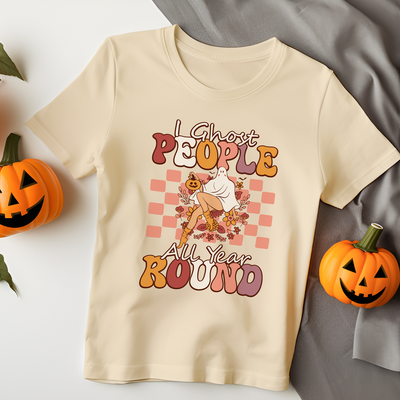 Retro Halloween T-Shirt for Women - I Ghost People All Year Round Spooky Vintage Design - Hoolaroo