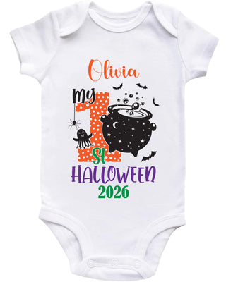 Personalised Baby First Halloween Baby Grow Bodysuit 1st Halloween Outfit Cotton BabyGrow Vest Girl Boy Unisex Gift Name