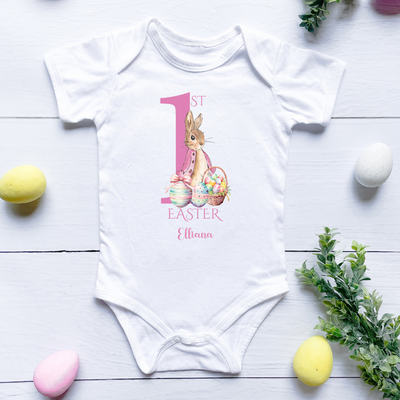 Personalised Babygrow Baby Grow Girl My 1st Easter New Baby Gift Rabbit Pink Vest Outfit Bodysuit Clothing - Hoolaroo