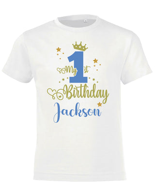 BOYS Personalised BIRTHDAY T-SHIRT, Custom Prince Design for Ages 1-13, Perfect 1st Birthday Gift - Hoolaroo
