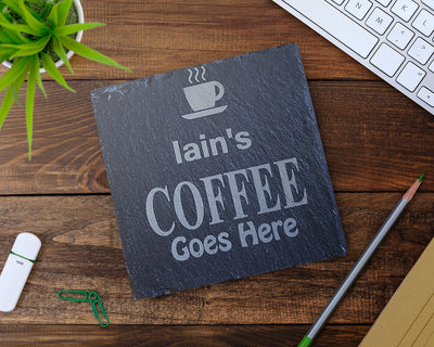 Engraved Personalised Natural Slate Coaster Coffee Goes here Gift Mat - Hoolaroo