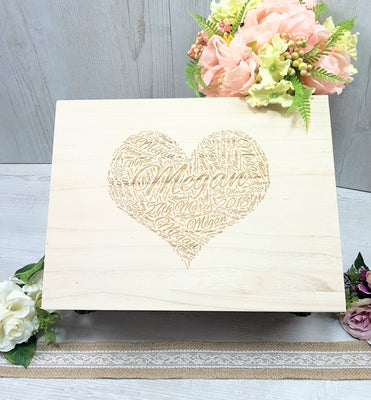 Personalised Engraved Baby Wooden Birth Keepsake Memory Memory Box HEART LARGE - Hoolaroo