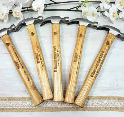 Personalised Engraved Hammer Fathers Day Dad Grandad Wooden Heart Any Message - Hoolaroo