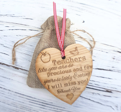 Teachers Gift Heart Thank You Plaque Precious Wooden Hanging Heart - Hoolaroo