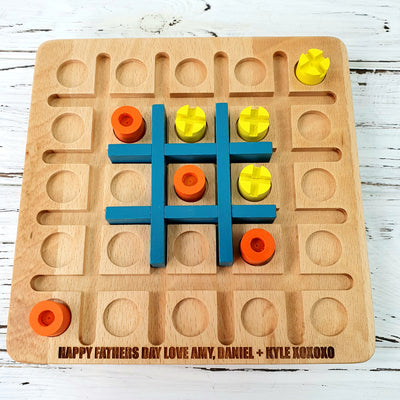 Personalised Engraved Noughts and Crosses Game Set Wooden Fathers Day Gift Tic Tac Toe - Hoolaroo