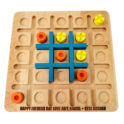 Personalised Engraved Noughts and Crosses Game Set Wooden Fathers Day Gift Tic Tac Toe - Hoolaroo