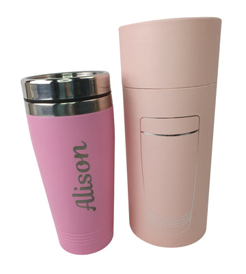 Personalised Engraved Reusable Coffee Cup Eco Friendly Gift Pink Travel Mug - Hoolaroo