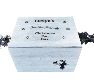 Wooden Christmas Eve Box Personalised Engraved Xtra Large Reindeer Design 36cm - Hoolaroo