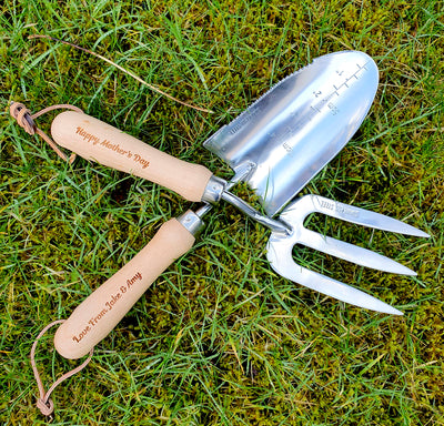 Personalised Garden Tools Engraved Gardening Gift Set Trowel and Fork Set Allotment Gifts - Hoolaroo