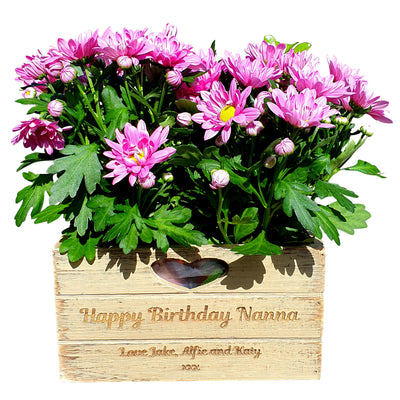 Mothers Day Gifts for Nanny Mummy, Personalised Planter Plant Pot Engraved Lined Wooden Brown Mum Gran - Hoolaroo