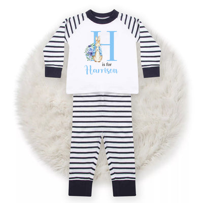 Personalised Blue Bunny Rabbit Pyjamas for Baby and Toddler Boys with Name - Cute PJs for Boys - Unique Baby Gift - Hoolaroo