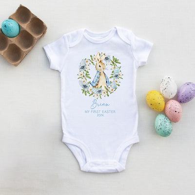 Hoolaroo Personalised Babygrow Baby Grow Boy Easter New Baby Gift Rabbit Blue Bodysuit Clothing - Hoolaroo