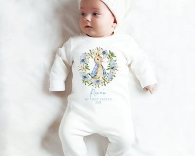 Personalised 1st Easter Baby Boy Sleepsuit - Newborn Rabbit Bodysuit Vest - Unique Printed Gift Present - New Baby Outfit Clothing - Hoolaroo