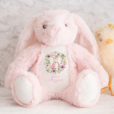 Personalised Pink Bunny Teddy Bear Baby Girl My 1st Easter New Baby Gift Rabbit Present Keepsake - Hoolaroo