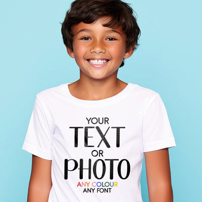 Custom Personalised Kids T-Shirt: Create Your Own Design with Any Text, Photo Print - Perfect for Boys & Girls - Hoolaroo