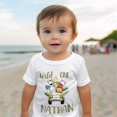 Personalised 1st Birthday T-Shirt for Boys & Girls - WILD ONE Jungle Design Age 1 - Hoolaroo