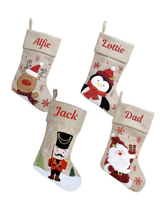 Personalised Christmas Stockings Xmas Stockings Hessian to Hang on Fireplace Traditional Family Kids Adults - Hoolaroo