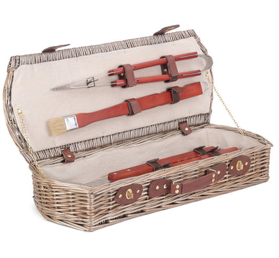 Personalised BBQ Tools Set Wooden Willow Basket Engraved Plaque Barbeque Fathers Day - Hoolaroo