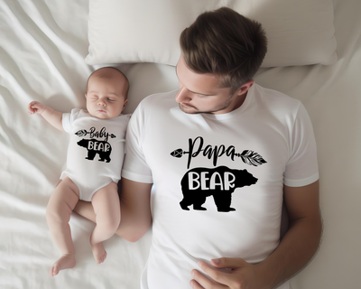 Papa Bear Baby Bear Dad and Baby Matching T-shirt Baby Vest 1st Father's Day Gift Present New Dad Gift First Father's Day - Hoolaroo