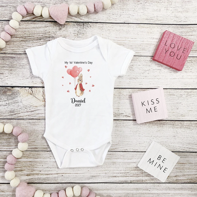 Personalised Baby My 1st Valentine's Day Bunny Rabbit Baby Grow Bodysuit Outfit Clothing Gift Vest