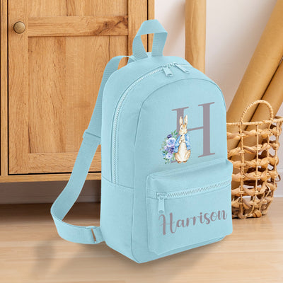 Personalised Baby Toddler Blue Rabbit Ruckasack Boys Nursery Baby Daycare With Name - Hoolaroo