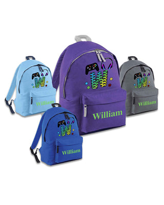 Personalised Gaming Controller Letter Backpack for Boys or Girls Large 18L Kids Rucksack Gamer Design Computer School Bag Customisable Children's Age 7 8 9 10 42x31x21cm - Hoolaroo